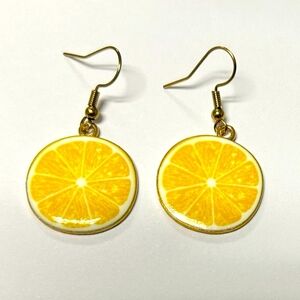 Citrus Slice Earrings in Yellow, Handmade